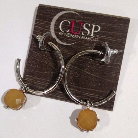 Neiman Marcus Silver Hoop Earrings w/ Amber-Tone Charms - Fashion Jewelry, CUSP - Picture 9 of 9